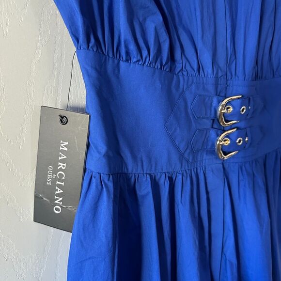 NWT‎ Marciano by GUESS Womens 100% Cotton Belted A-Line Blue Dress Size 6 Small - Picture 4 of 8